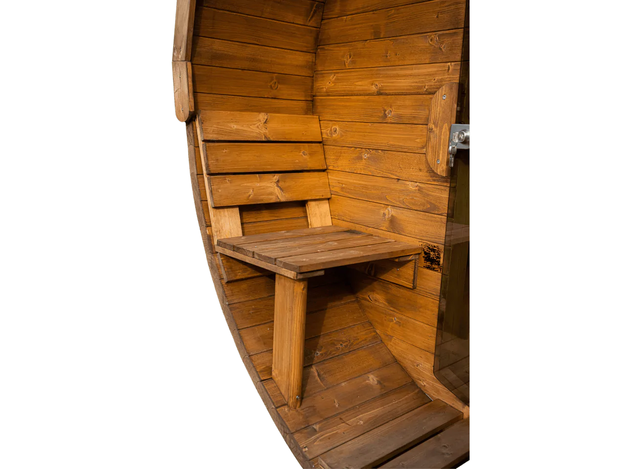 Przedsionek drewnianej okrągłej sauny ogrodowej beczki z ławeczką - Novi Home