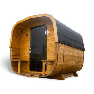 Sauna ogrodowa kwadratowa ze szklanymi drzwiami i przedsionkiem - Novi Home